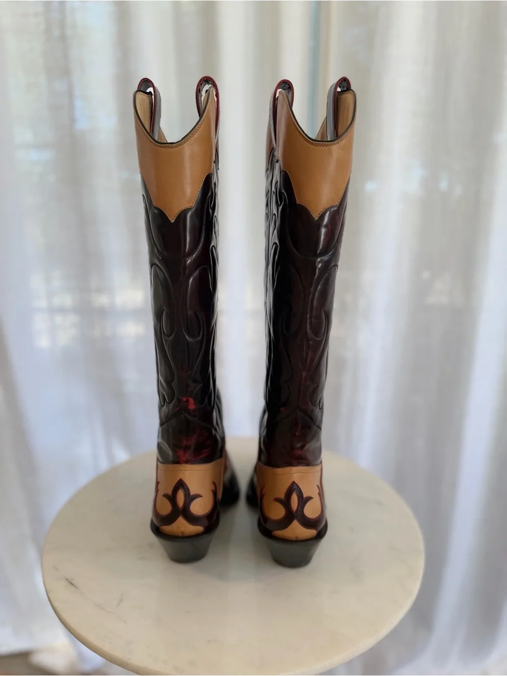 GABRIELA HEARST ~ Capitana Cowboy Boot in Light Brown & Red Pearlized Leather - Picture 4 of 8